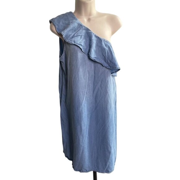 One Off Shoulder Denim Dress With Ruffle Trim Sid Zipper Closure c Size Small - Picture 1 of 7